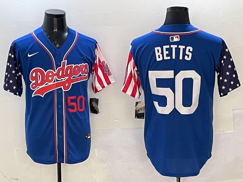Men Los Angeles Dodgers 50 Betts Blue a generation of national flags Joint name 2025 Nike MLB Jersey style 11